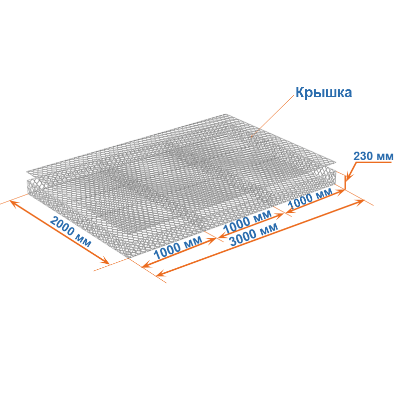 Габион матрац ГСИ-М 3х2х0,23 оцинкованный, Ø проволоки 2,7 мм, размер ячейки 8х10 см фото